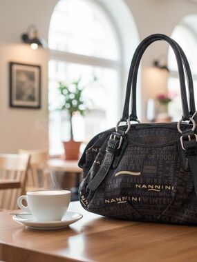 Nannini Black Logo Satchel Handbag